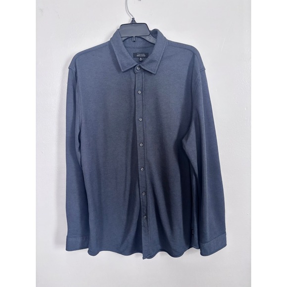 Tahari Mens XL Modal Blend Button Down Shirt Dark Gray Long Sleeve Pique Knit - Picture 3 of 5
